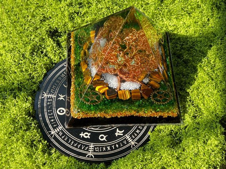 Orgone Pyramids - A Woven Prosperity Tree | Handcrafted Brass Wire Money Tree Desktop Ornament with Crystal Resin Drip - GEM Spirit - sk - 01 - Crystal Resin - fengshui - five elements energy